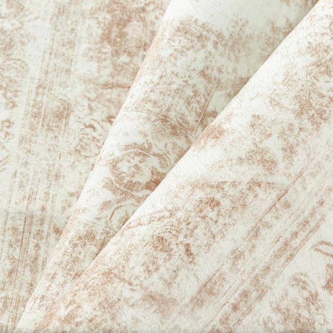 Runner Rug 3x12 Cream Hallway Washable Beige Carpet Non Slip Vintage Medallion Beige Carpet Low Pile Soft Distressed Retro Indoor Long Rug for Entryway Kitchen Bathroom Laundry Bedroom