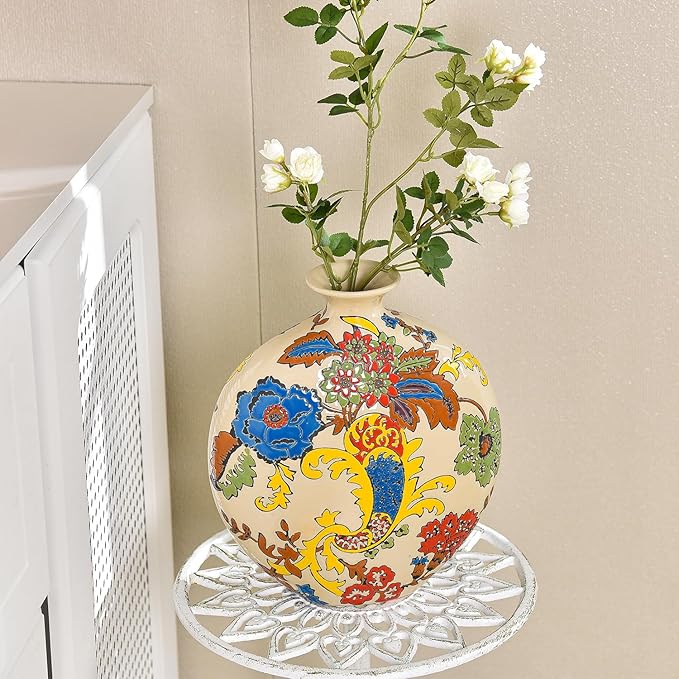 Sungmor High-Class Enamel Painted Porcelain Vase, Traditional Hand-Carved Overglaze Color Ceramic Vase for Fresh Flowers Dried Plants Arrangement, Decorative Vase for Centerpieces, Shelf, Living Room