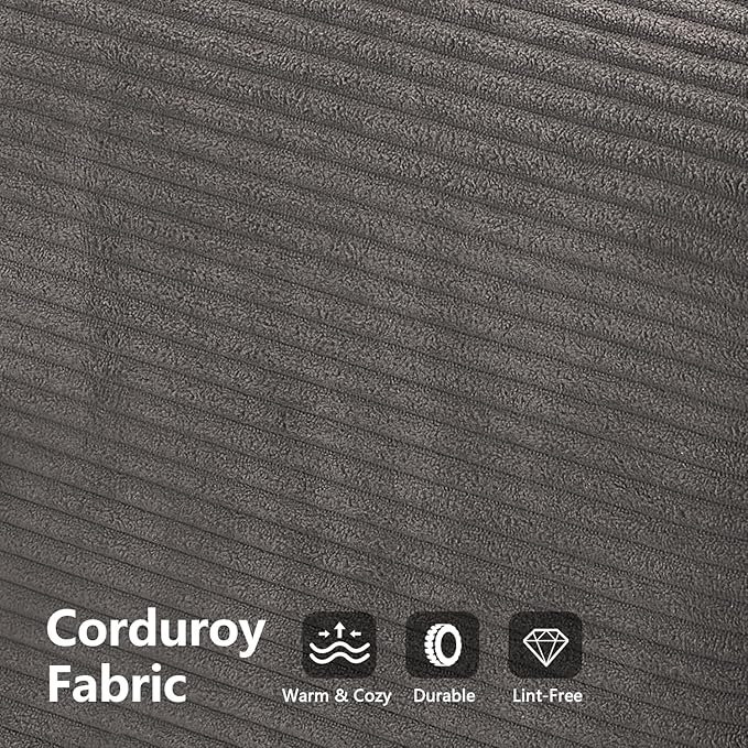 Modern Convertible Lounge Chair, Corduroy Fabric, Square Platform Design with Metal Frame, Floor Sofa Bed with Fixed-Shape Frame,Living Room Seating with Armrest (Grey, Large 3-Seater Sofa)