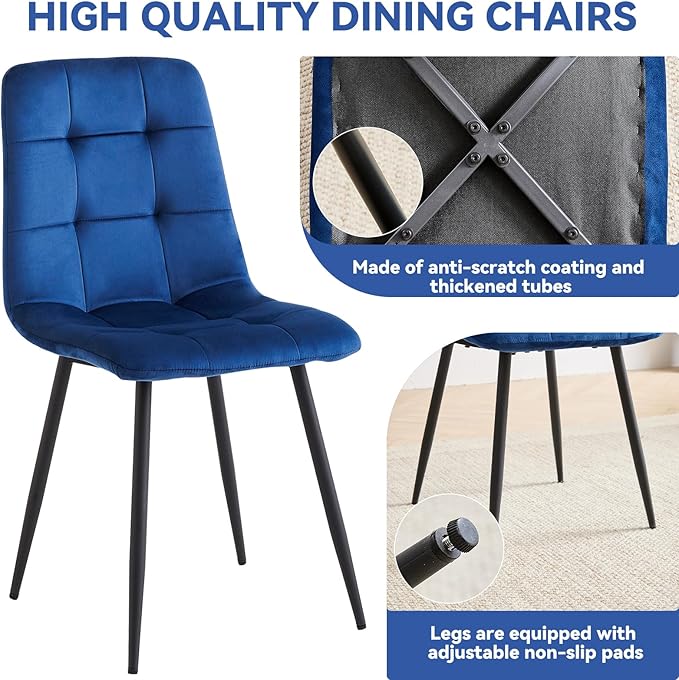 5-Piece Dining Table Set for 4 6 People with Heavy Duty Legs Dining Room Tables Set for 4 Table and Chairs for Living Room Kitchen Apartment(Walnut Table with 4 Blue Chairs)