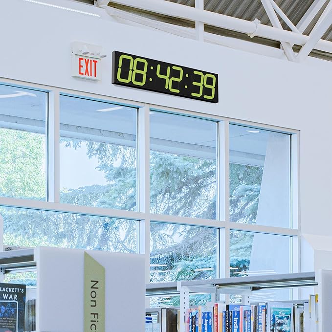 Digital Wall Clock, Oversize Digital Clock with Auto Dimmer, Huge Countdown Timer with Remote Control, 27" Wide Led Display, 6 Digits, Wall Mount, Date and Temperature(Yellow)