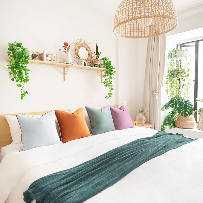 MONDAY MOOSE Decorative Throw Pillow Covers Cushion Cases, Set of 4 Soft Velvet Modern Double-Sided Designs, Mix and Match for Home Decor, Pillow Inserts Not Included (20x20 inch, Purple/Teal)