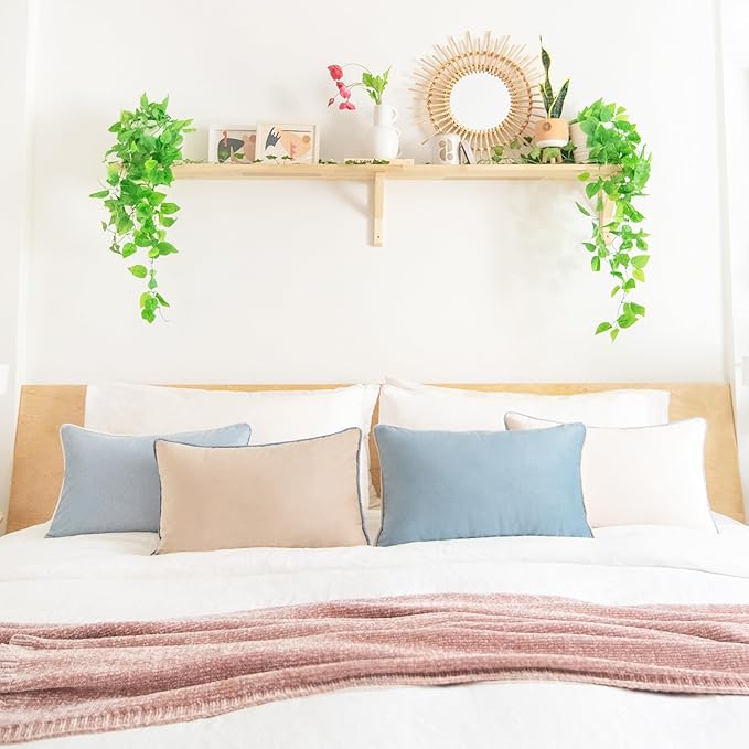 MONDAY MOOSE Decorative Throw Pillow Covers Cushion Cases, Set of 4 Soft Velvet Modern Double-Sided Designs, Mix and Match for Home Decor, Pillow Inserts Not Included (12x20 inch, Beige/Light Blue)