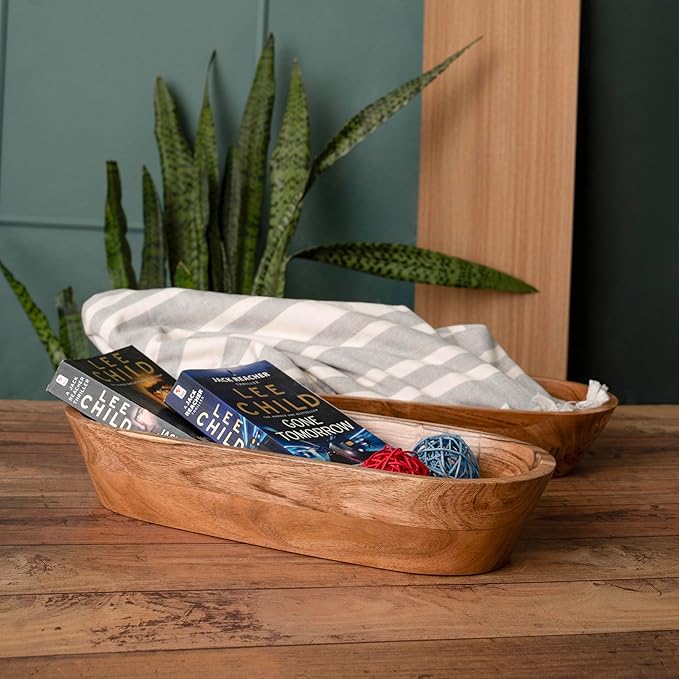 Wooden Dough Bowl – Handmade Decorative Bowls for Home Decor, Bathroom, Kitchen Counter & More - Acacia Wood Large Dough Bowl Fits Cosmetics, Keys & Other Knick Knacks – Great Boho Home Decorations