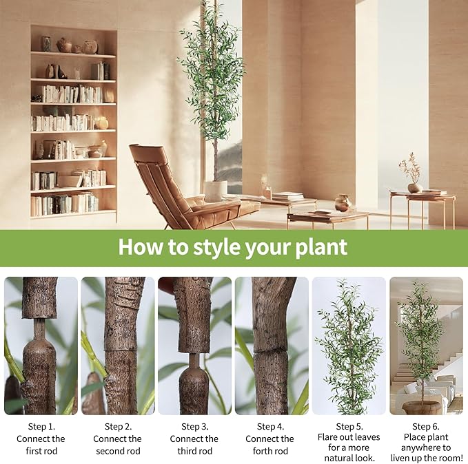 Faux Olive Tree 8FT,Olive Trees Artificial Outdoor Trunk and Realistic 1574 Leaves and 48 Fruits 8 Feet(96in) Fake Olive Tree for Modern Home Decor Indoor 2Pack