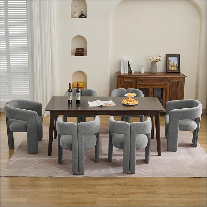 Modern Barrel Dining Chairs Set of 2, Upholstered Linen Dining Room Chair with Wooden Legs, Accent Chairs for Kitchen/Dining Room/Living Room, Black