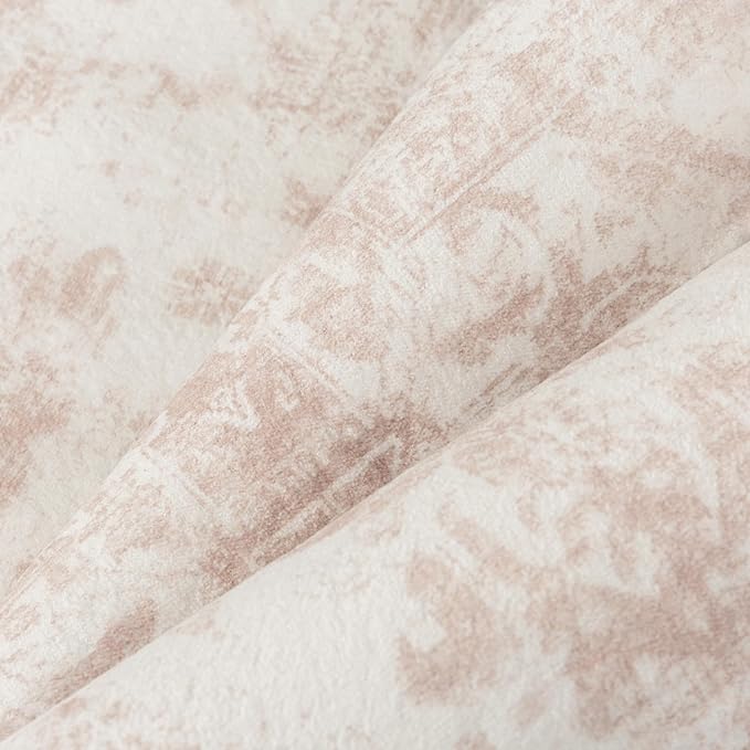 Washable Rug 9x12 Area Rug for Living Room Pink Vintage Boho Medallion Large Distressed Retro Carpet Non Slip Indoor Low Pile Small Soft Bedroom Dining Room Home Office