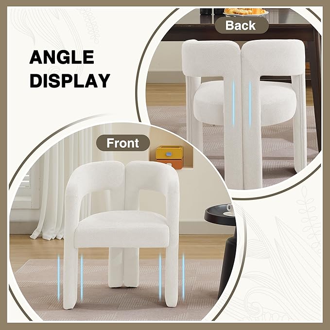 Modern Barrel Dining Chairs Set of 3, Upholstered Linen Dining Room Chair with Wooden Legs, Accent Chairs for Kitchen/Dining Room/Living Room, Beige