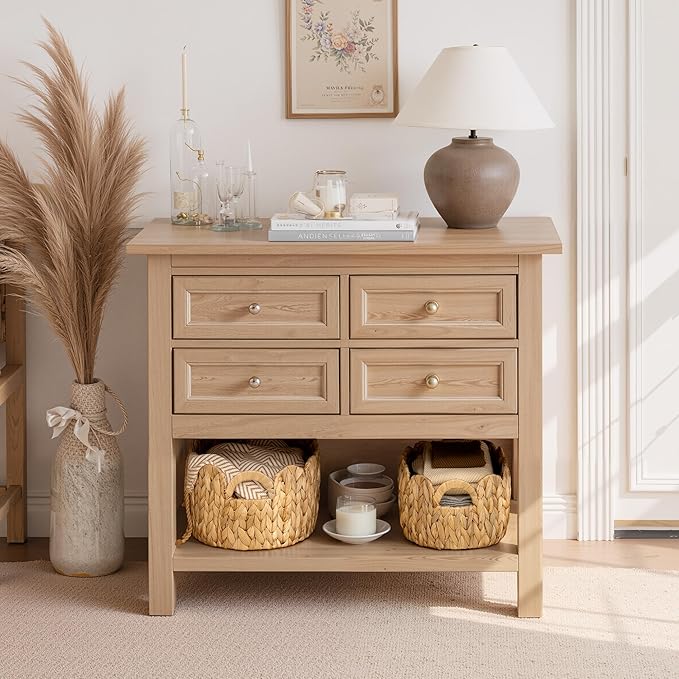 StorageWorks Scalloped Wicker Basket, Hand-woven Rattan Baskets with Built-in Handles, Water Hyacinth Basket for Organizing and Decor, 2 Pack