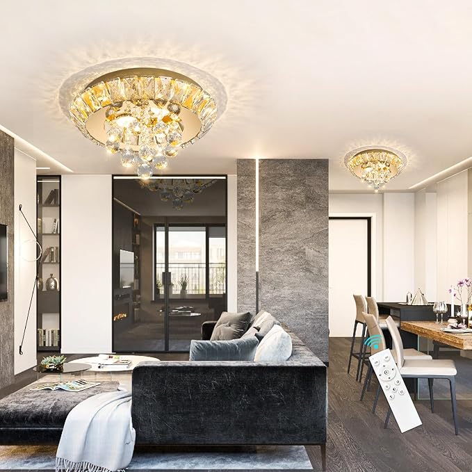 Modern Glam Crystal Chandelier Bedroom Ceiling Lights Chandelier with Dimmable Bulbs Ceiling Lighting Fixture 12 Inches Gold Light