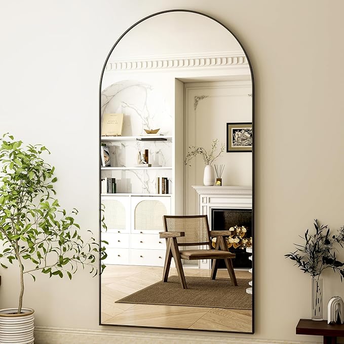 HARRITPURE 71"x30" Arched Full Length Mirror Free Standing Leaning Hanging Mounted Mirrors Aluminum Frame Modern Simple Home Decor for Living Room Bedroom Cloakroom, Black