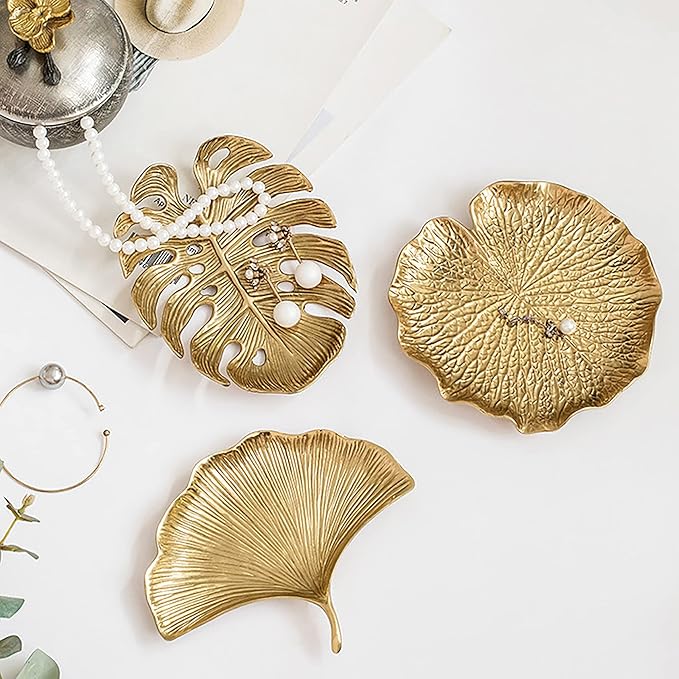 Metal Jewelry Dish, Leaf Shaped Ring Holder Jewelry Organizer, Trinket Dish Vanity Tray for Dresser Christmas Birthday Wedding Gifts Turtle Bay-Gold
