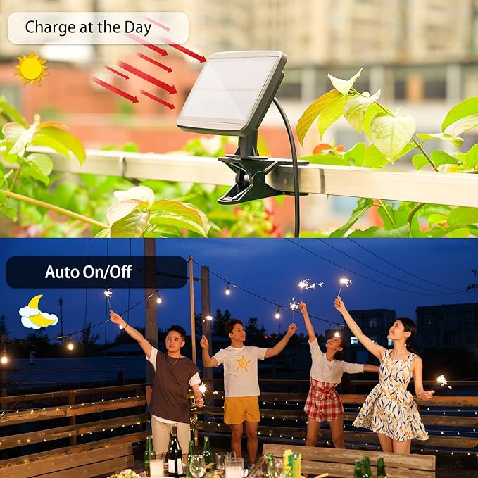 27FT Solar String Lights Outdoor with Remote, Dimmable Waterproof Solar Powered Patio Lights for Garden, Backyard, Camping, Party Shatterproof LED Edison Bulbs & Color Changing.