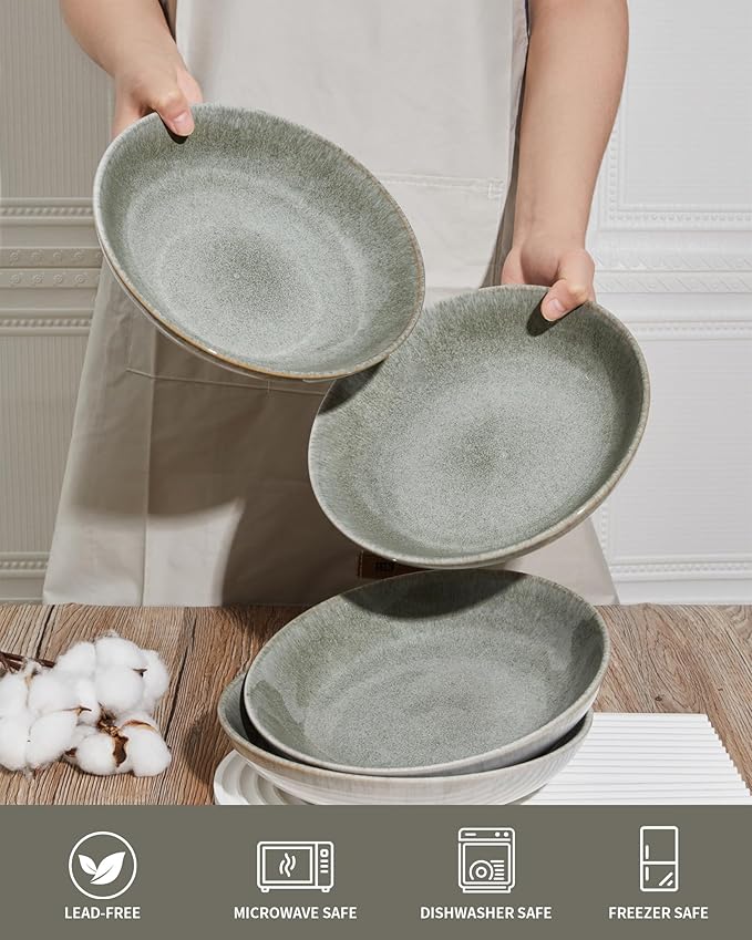 16 Piece Double Bowl Dinnerware Sets, Stain Resistant Dish Set with Pasta Bowls, Easy Cleaning Dishes, Multi-Functional Plate and Bowl, Stack Compactly Plate Set, Service for 4