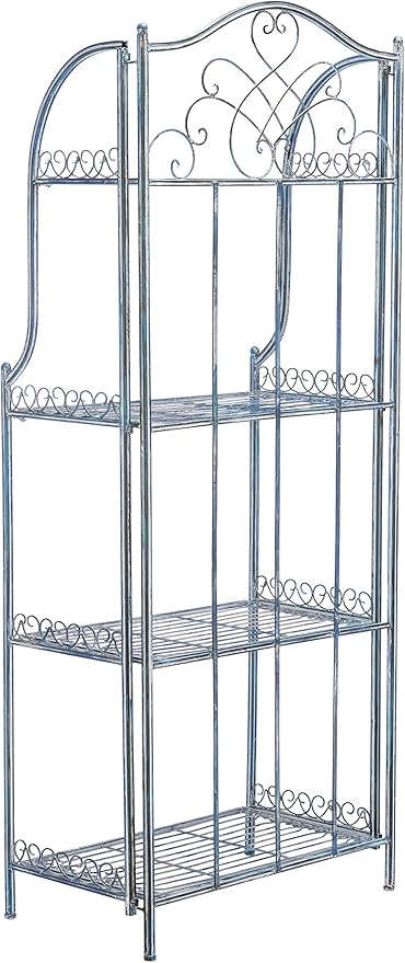 SAFAVIEH PAT5014C Outdoor Collection Amaris Antique Blue Wrought Iron 4-Tier Bakers Rack
