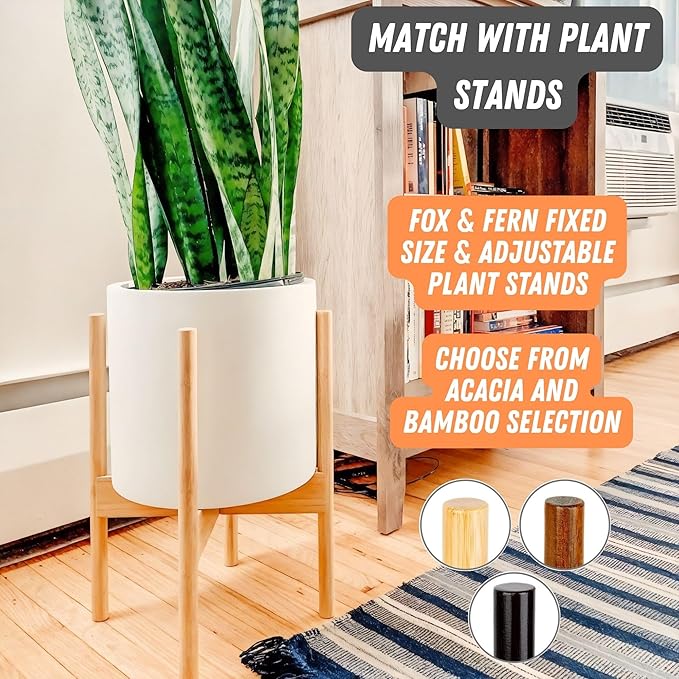 Fox & Fern 10 Inch Plant Pot with Drainage Plug — Premium Lightweight Fiberstone Matte White Planter; Indoor & Outdoor Planter; 10 Inch Pots for Plants Indoor; Weather & UV Resistant