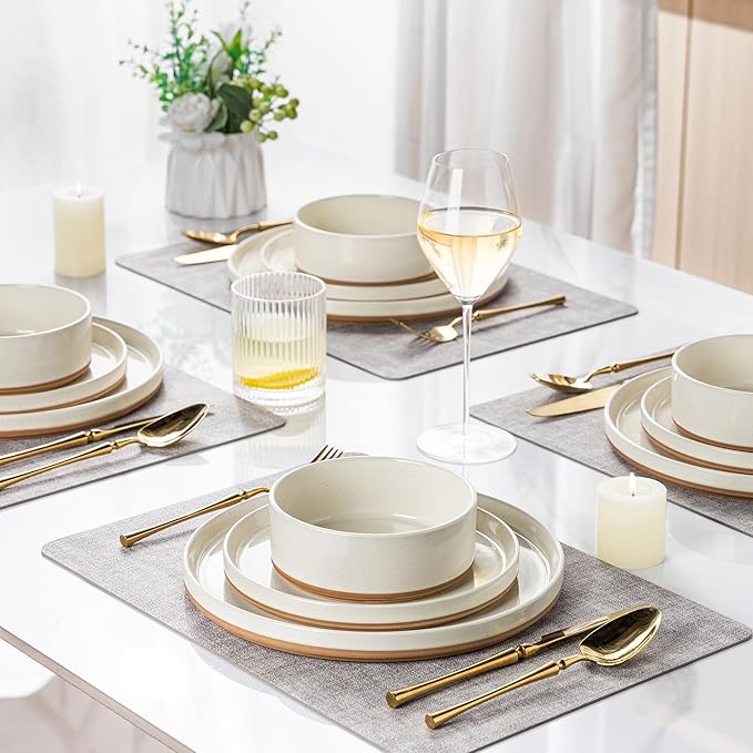 AmorArc Ceramic Dinnerware Set for 4 | Speckled Stoneware Plates and Bowls with unglazed terracotta | Scratch Resistant, Dishwasher & Microwave Safe Dishes Sets- 12-Pcs