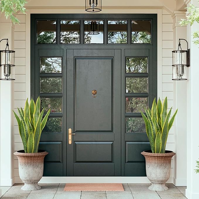 Hollyone 2 Set Artificial Snake Plant Potted, 28 Inch Faux Sansevieria Trifasciata Plants Large Tall Tropical Fake Snake Plant Tree in White Pots for Home Office Room Patio Garden Indoor Outdoor Decor