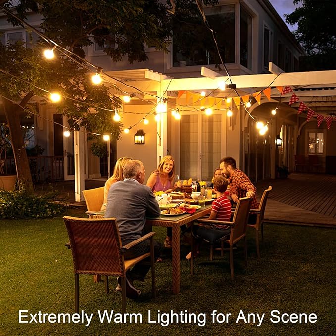 OHLUX Outdoor String Lights,110FT Dimmable Patio Lights with 58 G40 Shatterproof 2200K LED Edison Bulbs(2 Spare),Waterproof Hanging for Outside Backyard,Cafe,Porch,Deck,Porch
