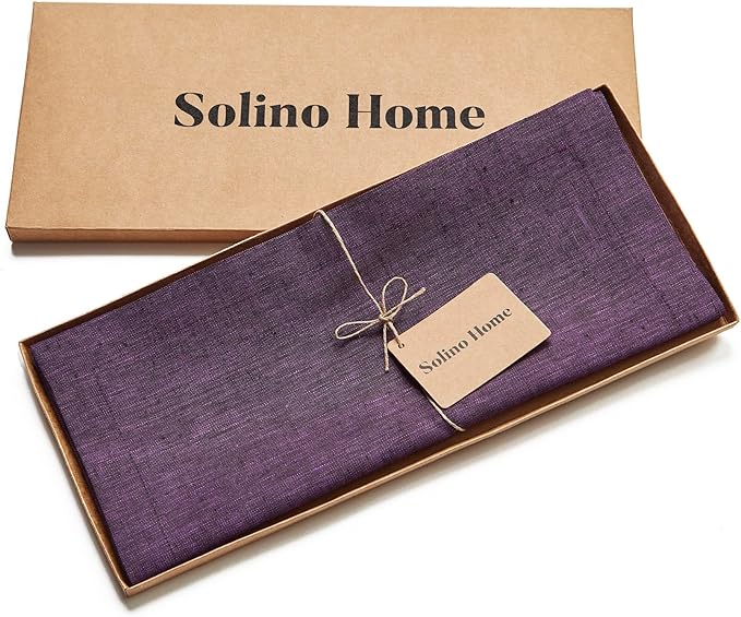 Solino Home Linen Table Runner 132 Inches Long - Athena, 100% Pure Linen Grape 14 x 132 Inch Table Runner for Dining, Thanksgiving