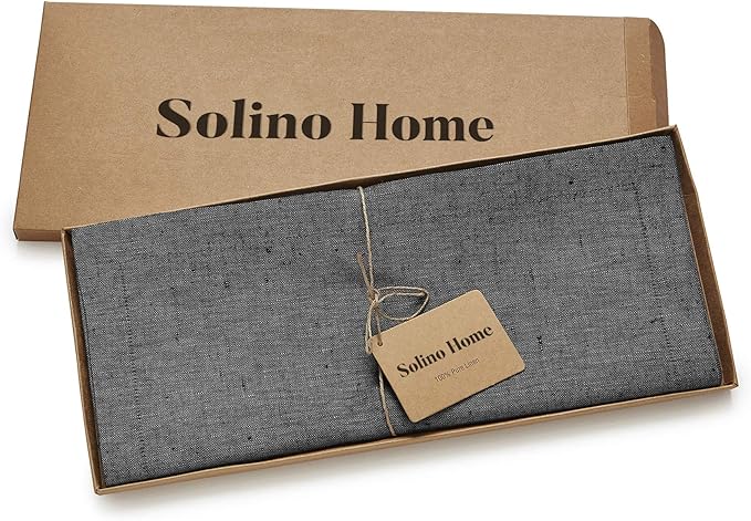 Solino Home Linen Table Runner 132 Inches Long - Athena, 100% Pure Linen Charcoal Grey 14 x 132 Inch Table Runner for Dining, Halloween, Thanksgiving