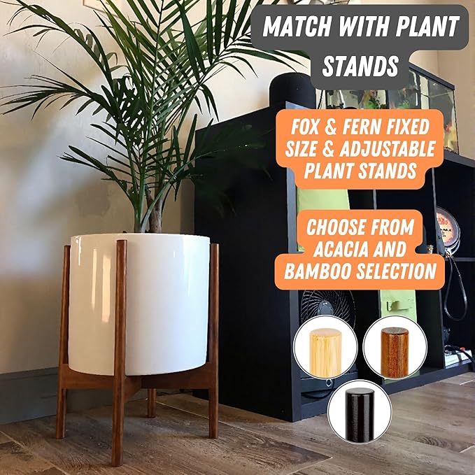 Fox & Fern 10 Inch Plant Pot with Drainage Plug — Premium Lightweight Fiberstone Glossy White Planter; Indoor & Outdoor Planter; 10 Inch Pots for Plants; Weather Resistant & UV Resistant