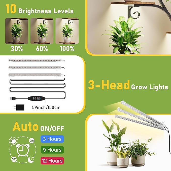 Plant Stand Indoor with Grow Lights, 6 Tiered Arched Plant Shelf, Metal Corner Shelves Display Rack Flower Stand for Living room, Patio