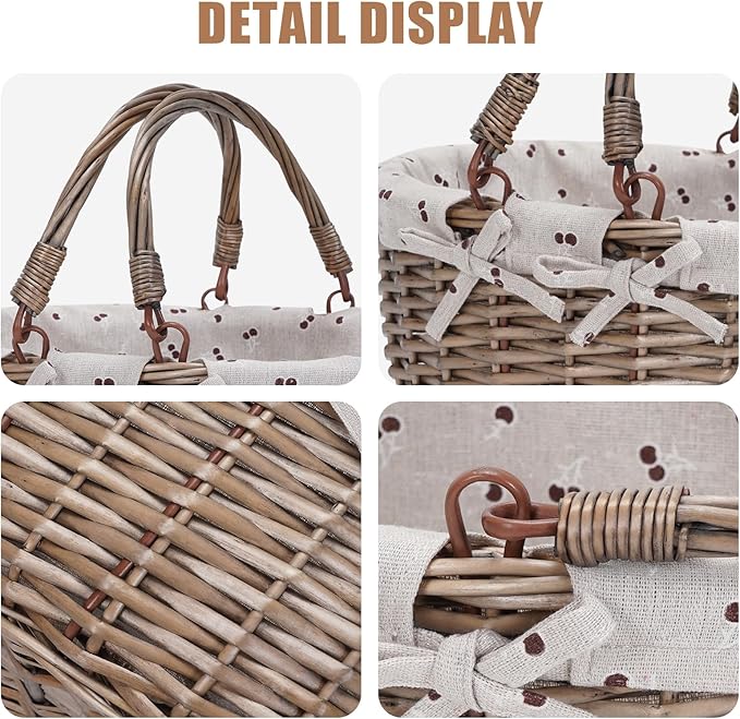 G GOOD GAIN Oval Picnic Basket with Folding Handles, Willow Hand Woven Shopping Basket, Bath Toy Kids Toy Storage Gift Packing Basket, Wicker Empty Easter Eggs and Candy Small Gift Basket. Beige