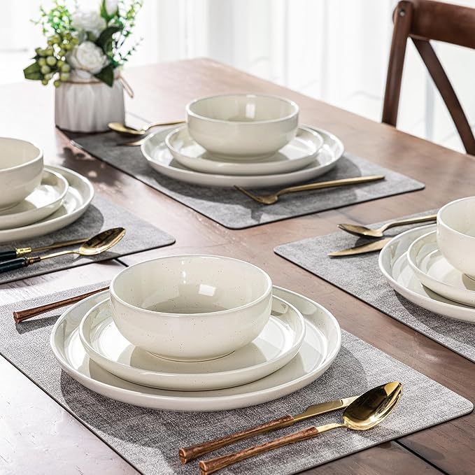 GBHOME Ceramic Dinnerware Sets for 6, 18pcs Stoneware Plates and Bowls Sets, Handmade Chip and Scratch Resistant Dishes Set, Dishwasher & Microwave Safe