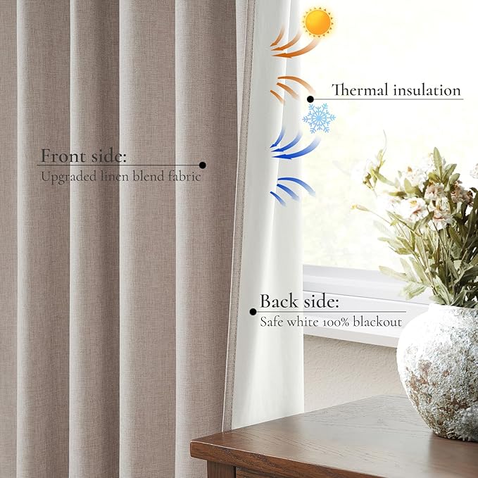 Extra Long 132 Inches Blackout Curtains for High Ceiling Living Room Large Window Pinch Pleated Tall Drapes Noise Cancelling Thermal Light Blocking Farmhouse Luxury(40"Wx132"x2 Panels Linen)