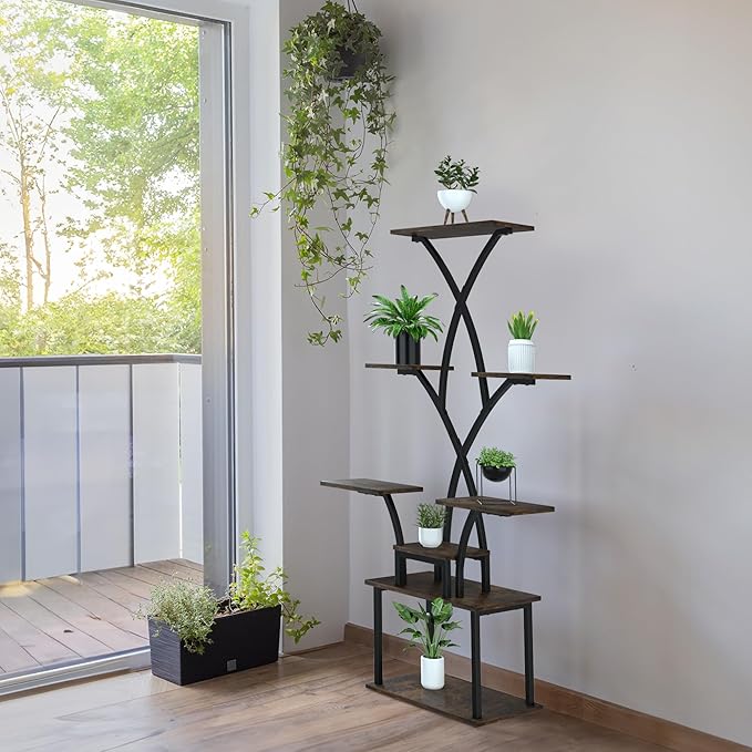 8-Tier Plant Stand Indoor with Grow Light, MDF Plant Shelf Indoor for Multiple Plants Space Saving, 59” Tall Metal Plant Rack for Corner, Living Room, Patio, Garden.