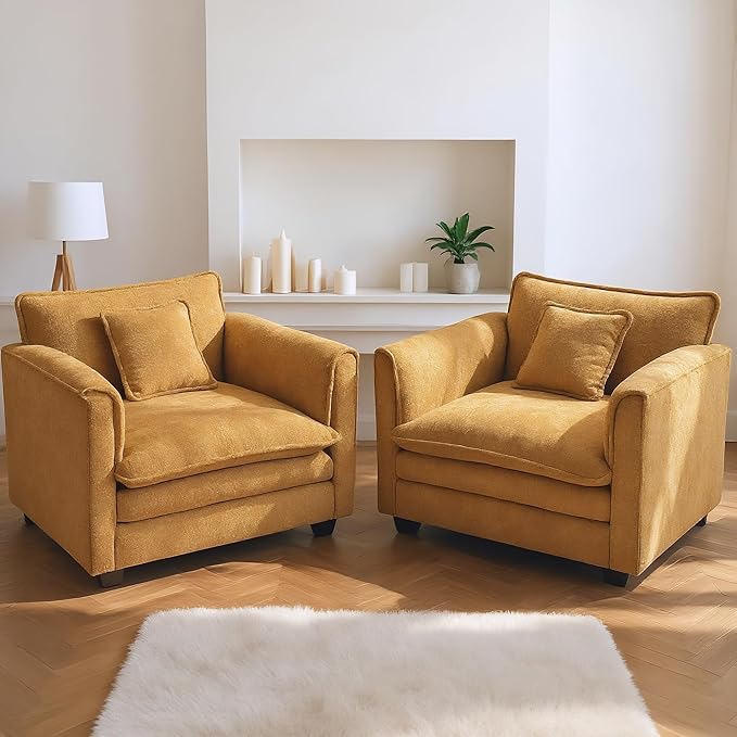 SweetGO corporation 42" Plush Single Sofa Accent Chair with Ottoman for Living Room/Bedroom, Modern Couch for Cozy Lounge Chair for Reading,Yellow