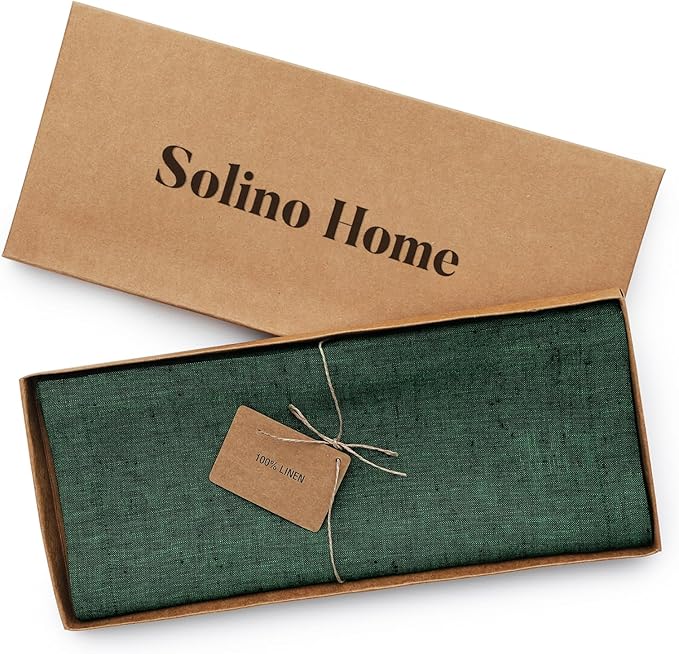 Solino Home Linen Table Runner 36 Inches - 100% Pure Linen Forest Green Table Runner 14 x 36 Inch Ideal for Dresser and Coffee Tables - Athena - Christmas, Thanksgiving