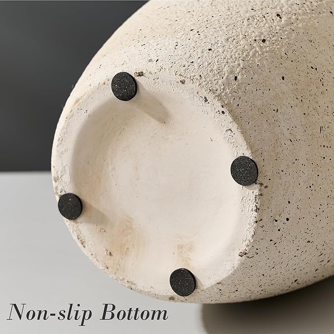 Ceramic Rustic Flower Vase, 8.38 Inch Vintage Pottery Home Decor, Antique Farmhouse Terracotta Vase for Living Room, Table, Shelf, Mantel Decoration, Farmhouse - Off-White