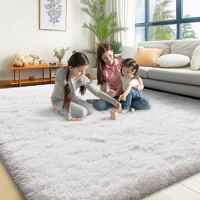6x9 Area Rugs for Living Room, White Fluffy Shaggy Rug Soft Carpets, Rugs for Bedroom Nursery Kids Room Dorm Home Decor Aesthetic