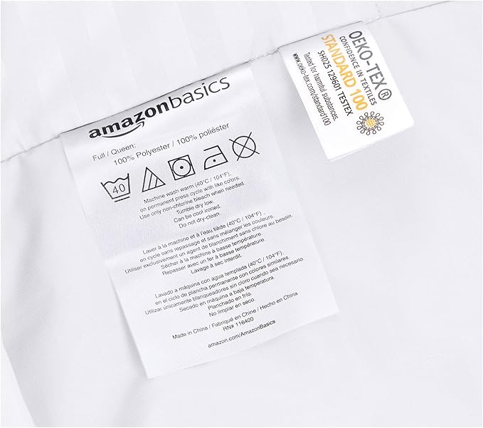 Amazon Basics Microfiber Duvet Cover Set - 3 pieces, King, Bright White Striped