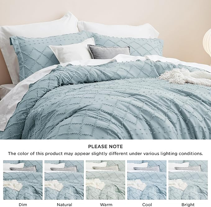Bedsure King Comforter Set - Dusty Blue Comforter, Boho Tufted Shabby Chic Bedding for Kids, 3 Pieces Vintage Farmhouse Bed Set for All Seasons, Fluffy Soft Bedding with 2 Pillow Shams