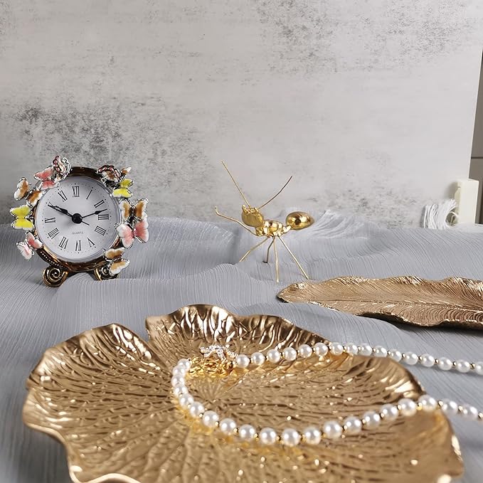 Metal Jewelry Dish, Small Leaf Shaped Ring Holder Jewelry Organizer, Trinket Dish Vanity Tray for Dresser Christmas Birthday Wedding Gifts