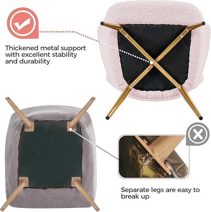Yaheetech Accent Chair with Ottoman, Boucle Fabric Armchair Footstool, Modern and Cozy Vanity Chair with Golden Legs for Living Room, Lounge, Makeup Room, Bedroom, Pink