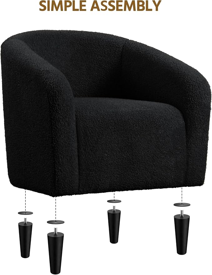 Yaheetech Armchair Set of 2, Boucle Fabric Club Chair, Furry Sherpa Elegant Siting Chair with Cozy Soft Padded for Living Room Bedroom Reception Room Office, Black