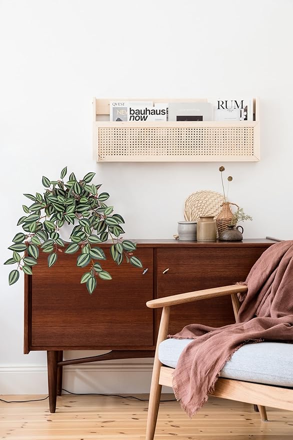 Briful Artificial Plants Indoor Fake Potted Silk Plants Faux Watermelon Peperomia Draping Plant for Home Office Bathroom Shelf Cabinet Tabletop Decoration(Purple)