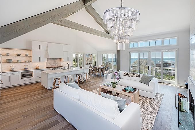 TOCHIC 10 Light Large Crystal Chandelier 31.5 inch, 5-Tier Contemporary Modern Chrome Crystal Chandeliers, Raindrop K9 Round Ceiling Light for Bathroom,Staircase, Entryway, Dining Room, Foyer, Kitchen