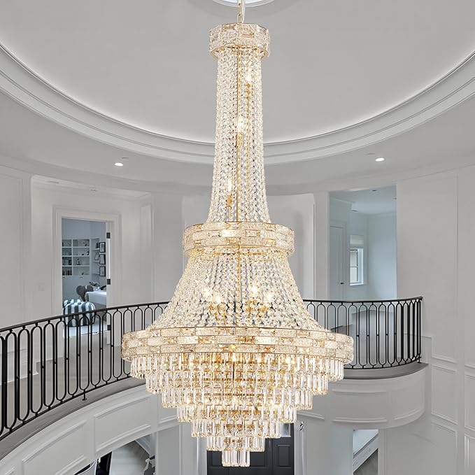 25 Lights Gold Crystal Chandeliers Large Modern Chandelier for High Ceilings Luxury Chandeliers Light Fixture Foyer Staircase Hallway Entryway Banquet Hall Lobby 60.5" H x 31" D