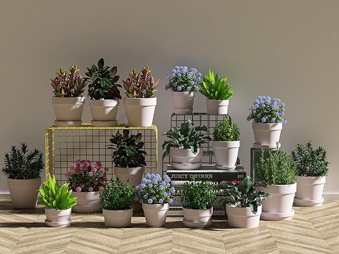 Fcacti 4 Inches Small Pink Terracotta Pots with Saucer, 6 Pack 4" Terra Cotta Planter with Drainage Holes, Small Clay Flower Pots for Plants, Succulents, Crafts, Wedding Favor