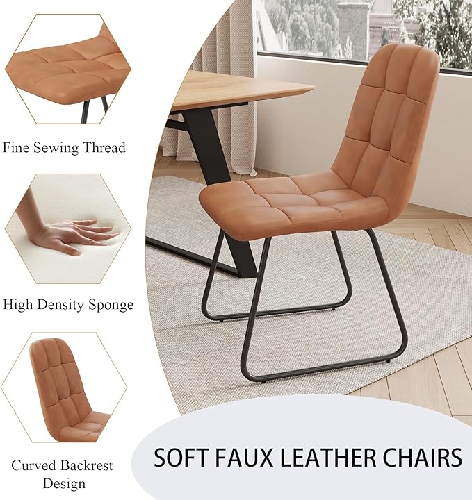 ZckyCine 7-Piece Modern Dining Set, 67" Expandable Oak Dining Table with 6 Brown Faux Leather Upholstered Chairs, Extendable Kitchen Table Set for 6, Scratch-Resistant, Easy Assembly