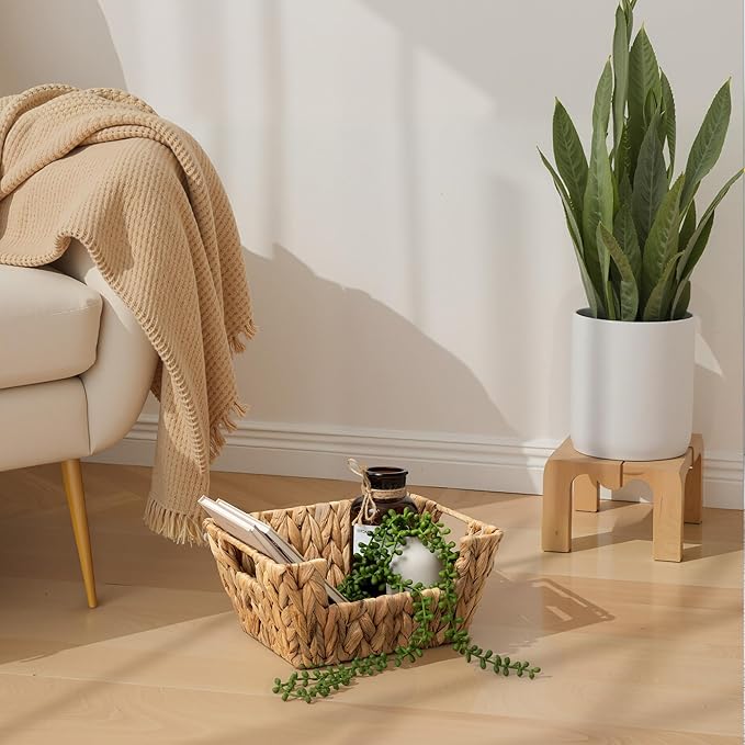 StorageWorks Small Pantry Baskets for Patato and Onion Storage, Wicker Baskets for Organizing with Built-in Handles, Water Hyacinth Pantry Organizers and Storage for Kitchen Shelves, 2 Pack