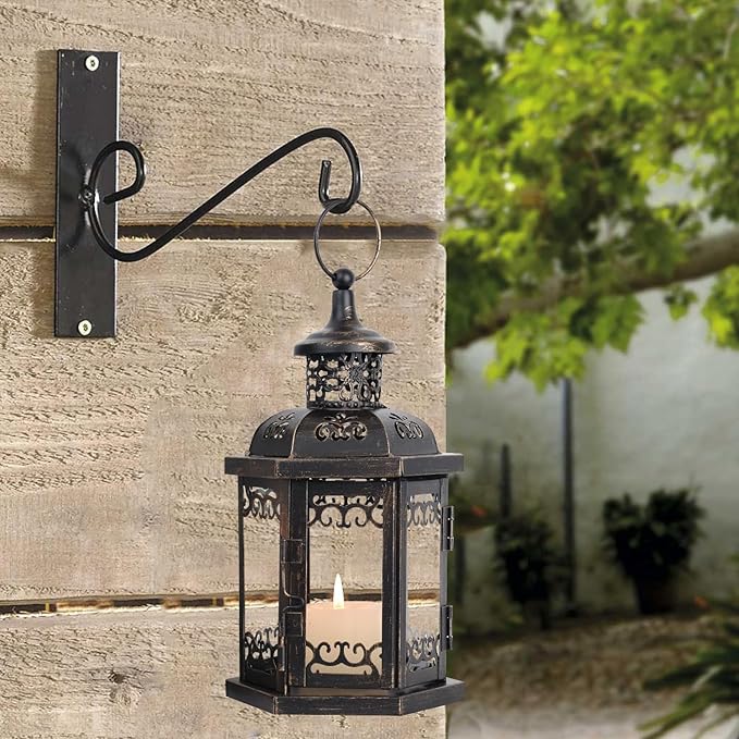 DECORKEY Large Lantern Decorative Outdoor & Indoor, Set of 2 (15’’&11’’) Metal Candle Lanterns Decor, Vintage Hanging Candle Holder for Front Porch Patio Wedding Farmhouse Home, Spring Decoration