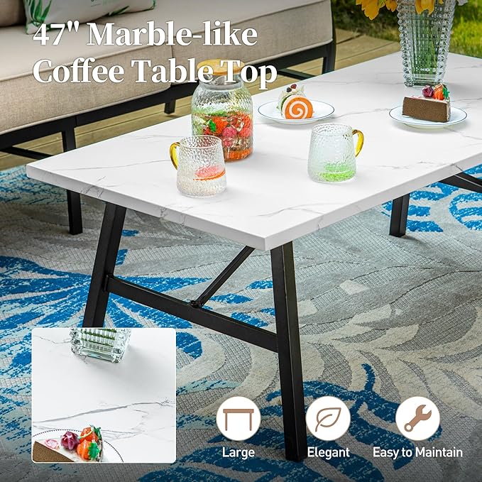 Patio Furniture Set, Modern Metal Outdoor Patio Furniture, 3 Seater Sofa, 2 Rocking Chairs, 2 Ottomans, Coffee Table and 5.75" Extra Thick Cushion, Patio Conversation Set for Backyard