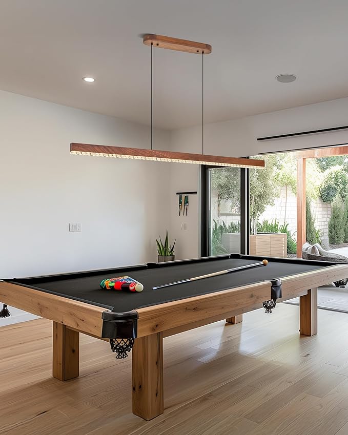 59" Wood Linear Pendant Light, Dimmable Kitchen Island Lighting with Remote, 30W LED Island Lights for Kitchen, Adjustable Linear Chandelier for Dinning Room Light Fixture, Bar, Pool Table - Walnut