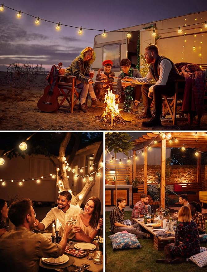 Brightown LED Outdoor String Lights Patio Lights 100FT with 104 LED Bulbs, Shatterproof Weatherproof Commercial Hanging Light for Backyard Bistro Pergola Party Decor, E12 Socket Base, 2200K, Black